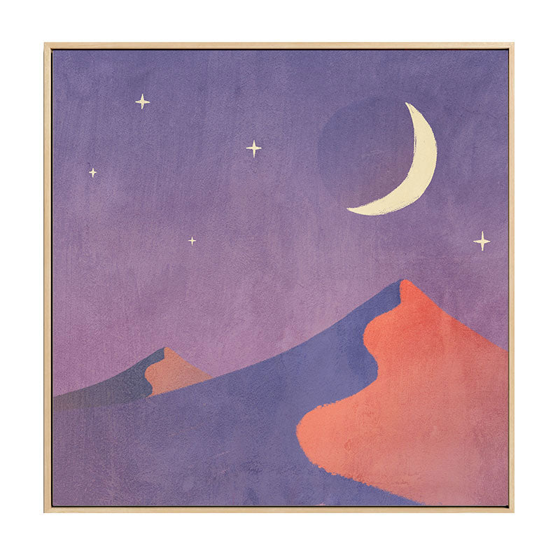 Soft Color Kids Wall Art Mountain and Starry Moon Night Sky Painting Canvas for Nursery Clearhalo 'Art Gallery' 'Canvas Art' 'Kids' Arts' 1652684
