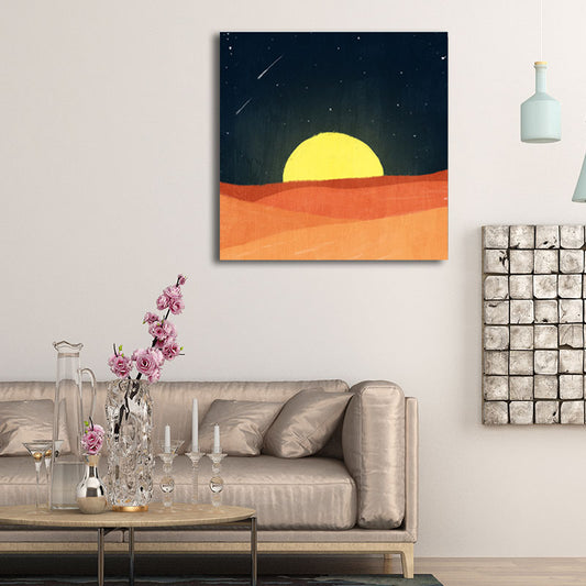 Soft Color Kids Wall Art Mountain and Starry Moon Night Sky Painting Canvas for Nursery Black Clearhalo 'Art Gallery' 'Canvas Art' 'Kids' Arts' 1652688