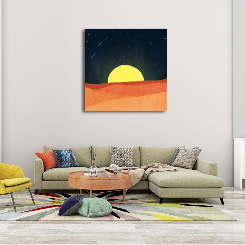 Soft Color Kids Wall Art Mountain and Starry Moon Night Sky Painting Canvas for Nursery Clearhalo 'Art Gallery' 'Canvas Art' 'Kids' Arts' 1652689