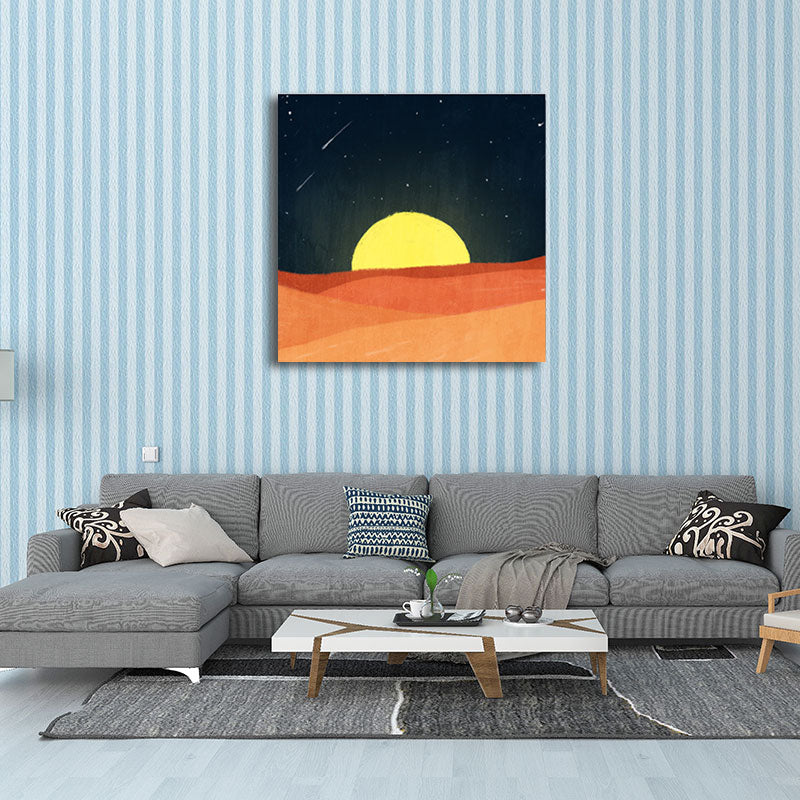 Soft Color Kids Wall Art Mountain and Starry Moon Night Sky Painting Canvas for Nursery Clearhalo 'Art Gallery' 'Canvas Art' 'Kids' Arts' 1652690