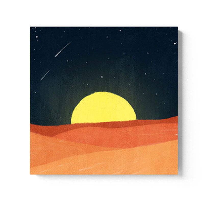Soft Color Kids Wall Art Mountain and Starry Moon Night Sky Painting Canvas for Nursery Clearhalo 'Art Gallery' 'Canvas Art' 'Kids' Arts' 1652691