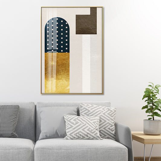 Geometrie canvas print voor woonkamer abstracte muurkunst in donkere kleur, getextureerd