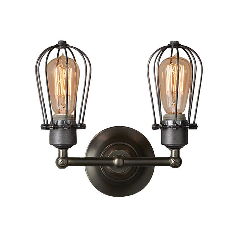 Industrial Style Caged Wall Sconce Lighting with Bulb Shade 2 Lights Metal Mini Wall Light in Copper/Aged Silver Clearhalo 'Art deco wall lights' 'Cast Iron' 'Glass' 'Industrial wall lights' 'Industrial' 'Middle century wall lights' 'Modern' 'Rustic wall lights' 'Tiffany' 'Traditional wall lights' 'Wall Lamps & Sconces' 'Wall Lights' Lighting' 165271