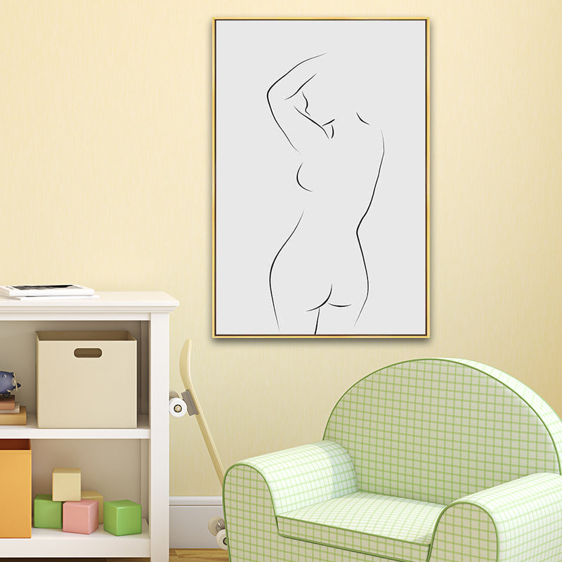 Minimalism Style Nude Figure Painting Canvas Textured Gray Wall Print for Playroom Clearhalo 'Art Gallery' 'Canvas Art' 'Contemporary Art Gallery' 'Contemporary Art' 'Minimalism' 'Minimalist Art Gallery' 'Scandinavian' Arts' 1652713