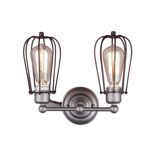 Industrial Style Caged Wall Sconce Lighting with Bulb Shade 2 Lights Metal Mini Wall Light in Copper/Aged Silver Clearhalo 'Art deco wall lights' 'Cast Iron' 'Glass' 'Industrial wall lights' 'Industrial' 'Middle century wall lights' 'Modern' 'Rustic wall lights' 'Tiffany' 'Traditional wall lights' 'Wall Lamps & Sconces' 'Wall Lights' Lighting' 165273