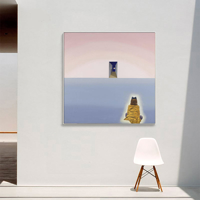 Woman Sitting on Floor Canvas Living Room Wall Art Print Pink Textured for Bedroom Pink Clearhalo 'Arts' 'Canvas Art' 1652743