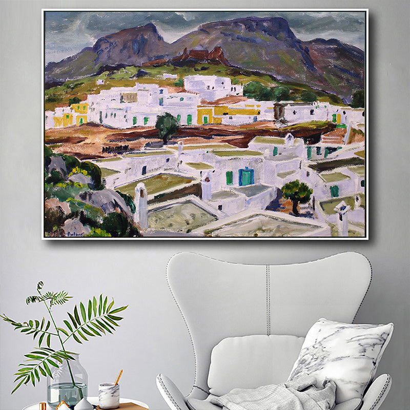 Town Aerial View Painting Textured Farmhouse Dining Room Canvas Wall Art in Brown Clearhalo 'Art Gallery' 'Canvas Art' 'Country Art Gallery' 'French Country' 'Rustic' Arts' 1652761