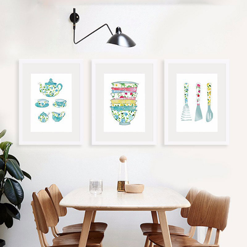 Blue Utensils Canvas Art Kitchenware Nordic Textured Wall Decoration for Dining Room Blue One Set Clearhalo 'Arts' 'Canvas Art' 1652766