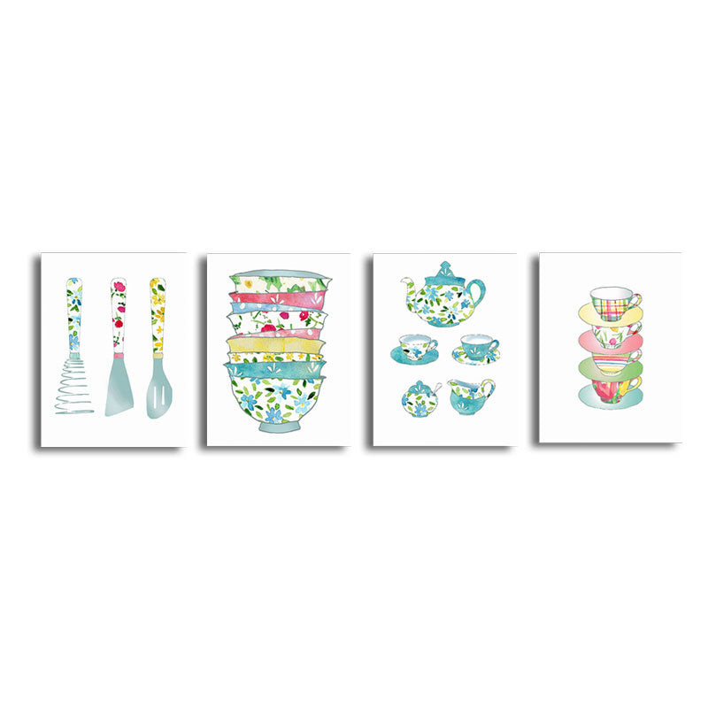 Blue Utensils Canvas Art Kitchenware Nordic Textured Wall Decoration for Dining Room Clearhalo 'Arts' 'Canvas Art' 1652769