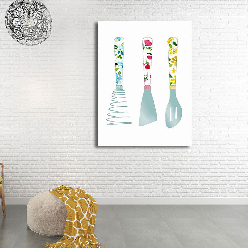 Blue Utensils Canvas Art Kitchenware Nordic Textured Wall Decoration for Dining Room Blue Design 3 Clearhalo 'Arts' 'Canvas Art' 1652781