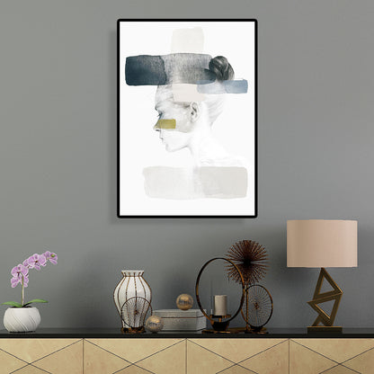 Girl Side Face Drawing Canvas for Bedroom Figure Print Wall Art in Black and White, Texture Black Clearhalo 'Art Gallery' 'Canvas Art' 'Contemporary Art Gallery' 'Modern' Arts' 1652800