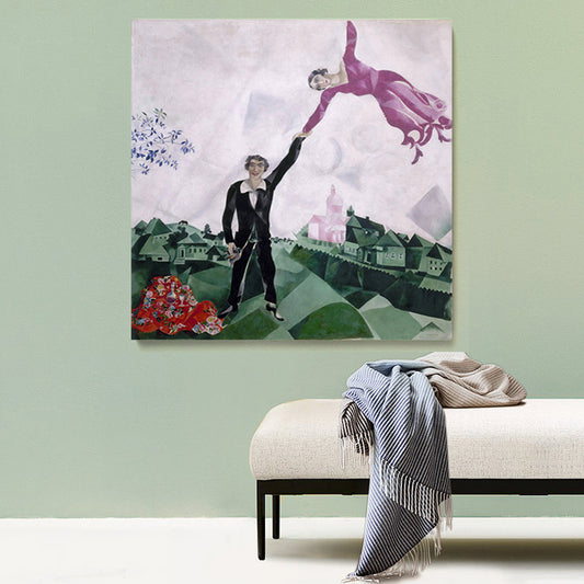 Green Classic Wall Art Marc Chagall the Walk Painting Canvas Print for Bedroom Clearhalo 'Art Gallery' 'Canvas Art' 'Kids' Arts' 1652819