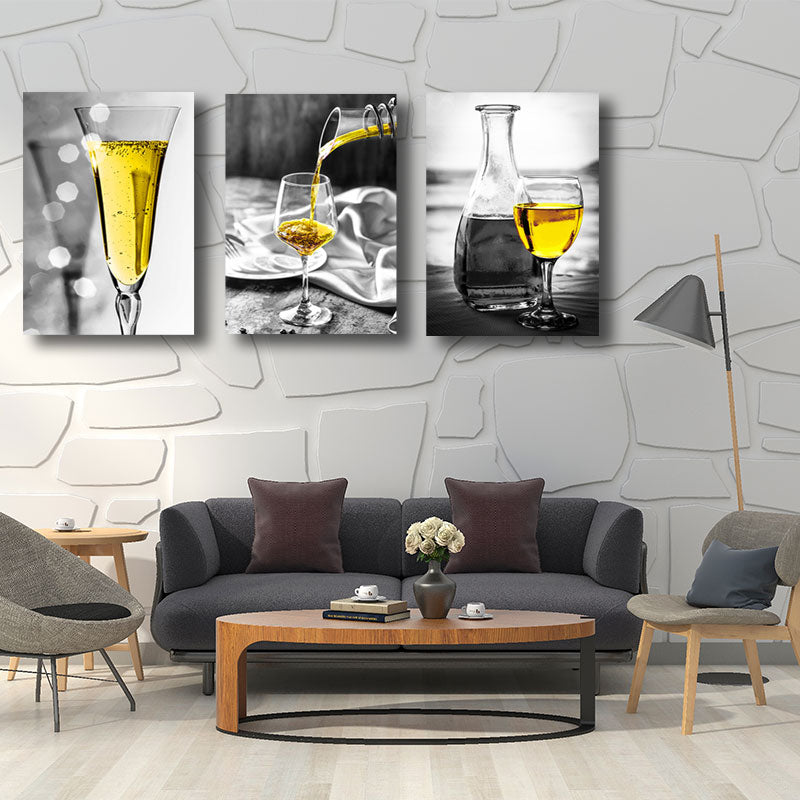 Liquor Wrapped Canvas Home Decor Modern for Dining Room Wall Art Print in Yellow (Set of 3) Yellow Clearhalo 'Art Gallery' 'Canvas Art' 'Contemporary Art Gallery' 'Modern' Arts' 1652825