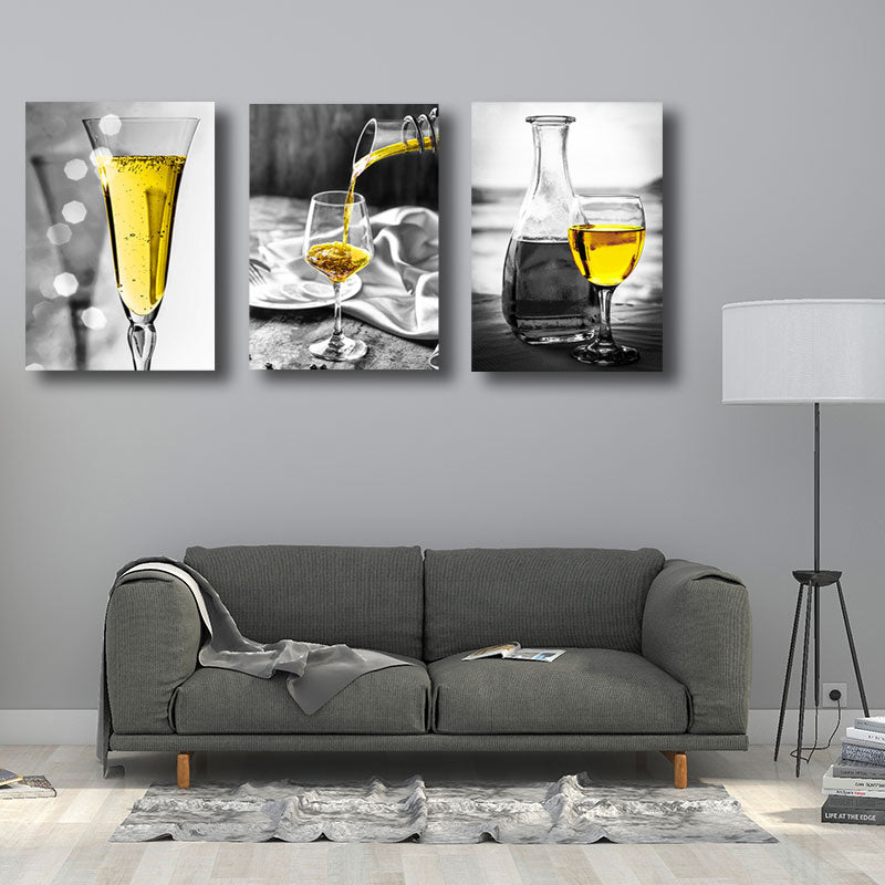 Liquor Wrapped Canvas Home Decor Modern for Dining Room Wall Art Print in Yellow (Set of 3) Clearhalo 'Art Gallery' 'Canvas Art' 'Contemporary Art Gallery' 'Modern' Arts' 1652826