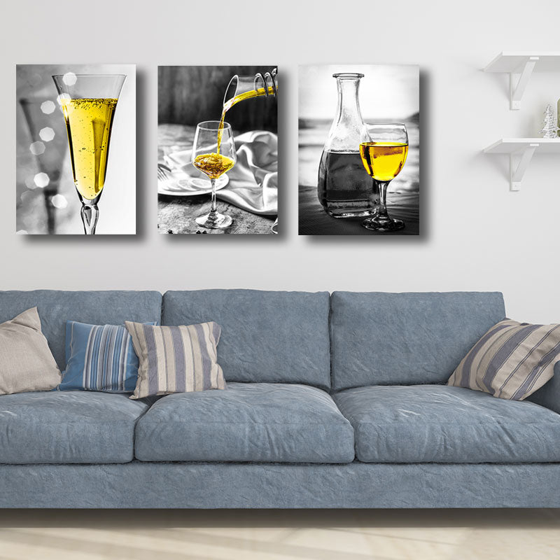 Liquor Wrapped Canvas Home Decor Modern for Dining Room Wall Art Print in Yellow (Set of 3) Clearhalo 'Art Gallery' 'Canvas Art' 'Contemporary Art Gallery' 'Modern' Arts' 1652827