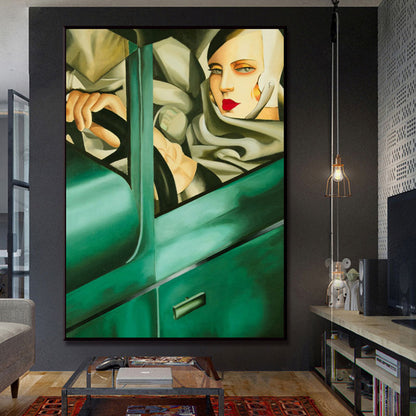 Textured Driving Maiden Painting Canvas Vintage Style Wall Art Decor for Bathroom Green Clearhalo 'Arts' 'Canvas Art' 1652832