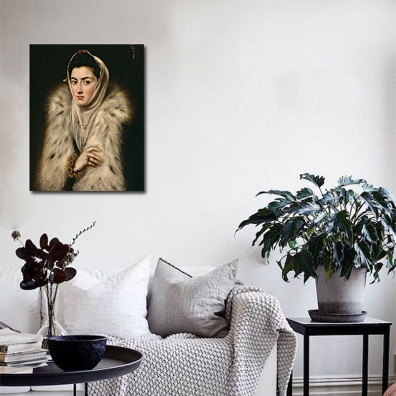 Women in Fur Painting White Canvas Wall Art Decor Textured, Multiple Sizes Options White Clearhalo 'Arts' 'Canvas Art' 1652901