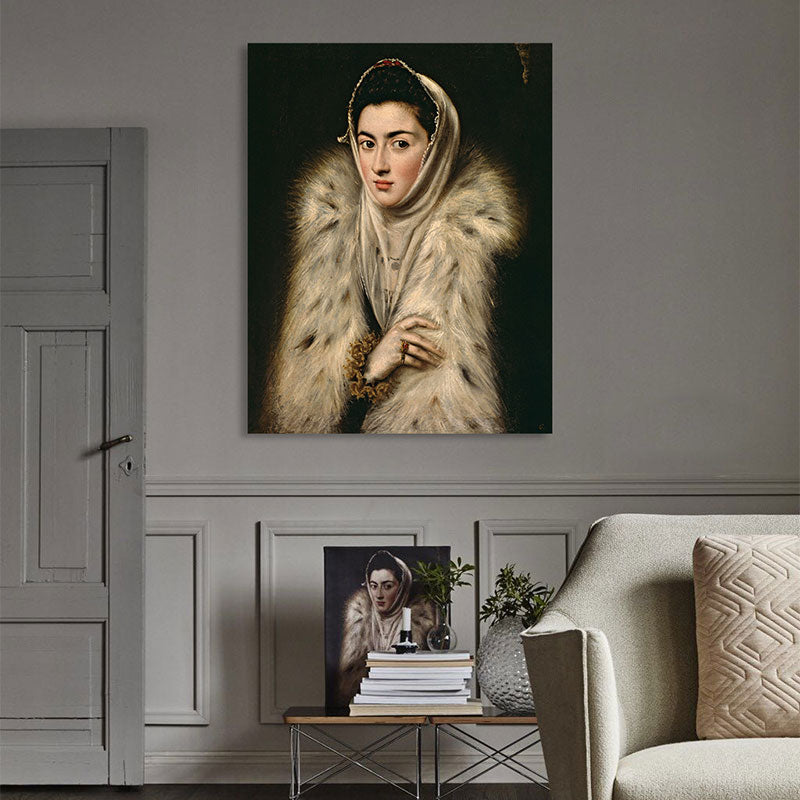 Women in Fur Painting White Canvas Wall Art Decor Textured, Multiple Sizes Options Clearhalo 'Arts' 'Canvas Art' 1652902