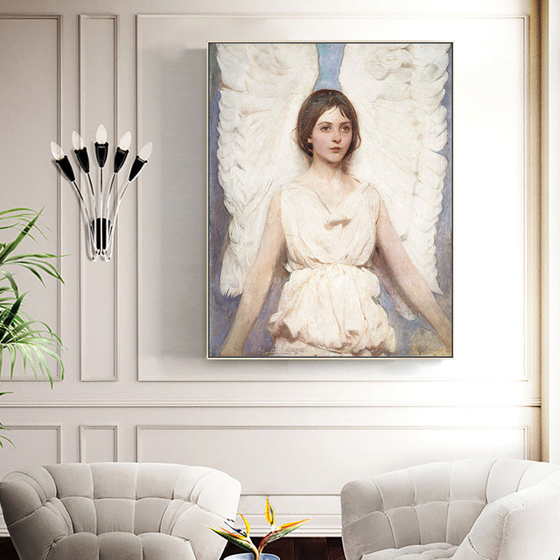 World Culture Winged Maiden Canvas Playroom Wall Art Print in White, Multiple Sizes Clearhalo 'Arts' 'Canvas Art' 1652925