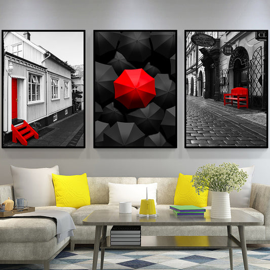 Large Modern City View Wrapped Canvas for Living Room Wall Art Print in Red, Set of 3 Red Clearhalo 'Art Gallery' 'Canvas Art' 'Contemporary Art Gallery' 'Modern' Arts' 1652930