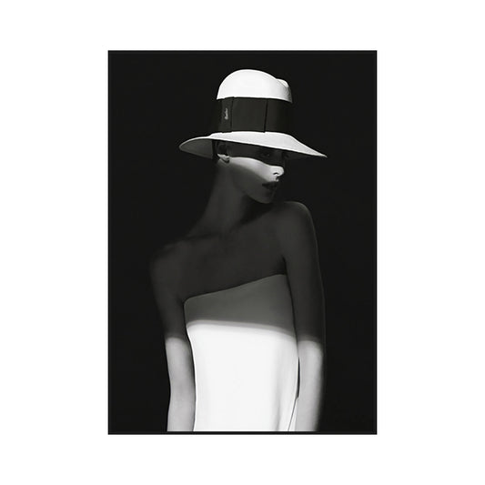 Black Lady with Hat Canvas Print Home Decor Victorian for Great Room Wall Art, Multiple Size Options Clearhalo 'Art Gallery' 'Canvas Art' 'Contemporary Art Gallery' 'Modern' Arts' 1652940