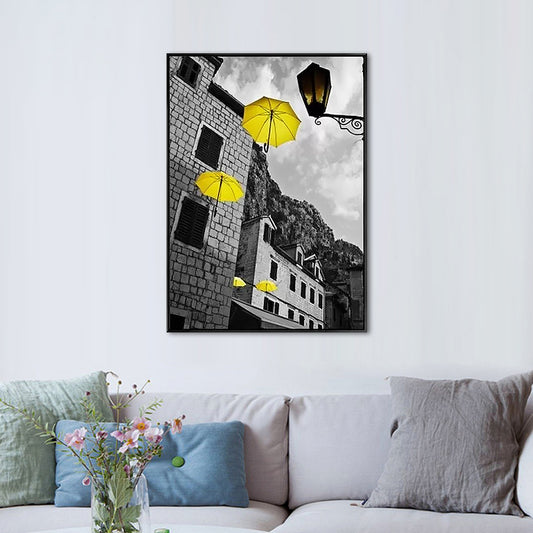 Grey Umbrella and Building Canvas Modernist Decorative Wall Art Print for Parlor Clearhalo 'Art Gallery' 'Canvas Art' 'Contemporary Art Gallery' 'Modern' Arts' 1652953