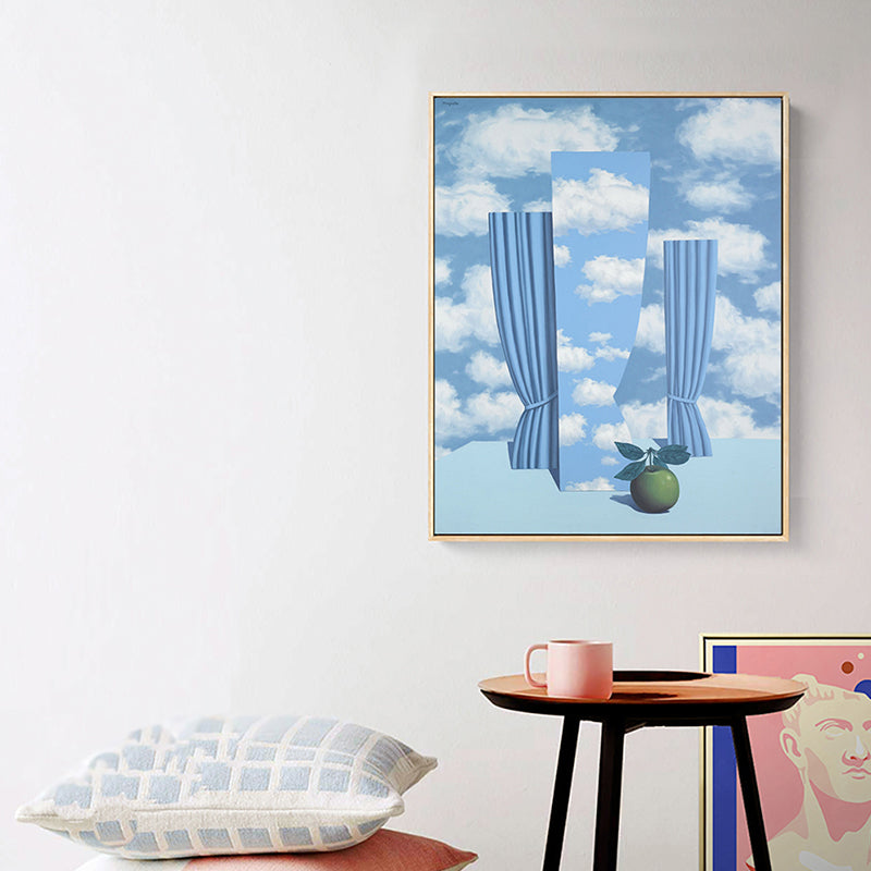 Blue Curtain and Sky Painting Textured Contemporary Style Boys Bedroom Wall Decor Clearhalo 'Art Gallery' 'Canvas Art' 'Contemporary Art Gallery' 'Modern' Arts' 1652961