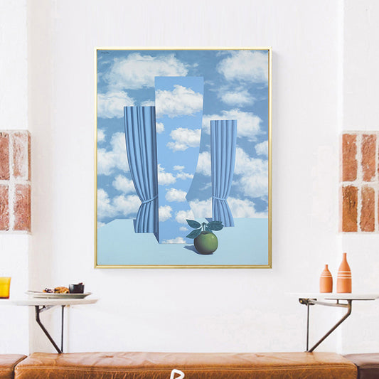 Blue Curtain and Sky Painting Textured Contemporary Style Boys Bedroom Wall Decor Clearhalo 'Art Gallery' 'Canvas Art' 'Contemporary Art Gallery' 'Modern' Arts' 1652962