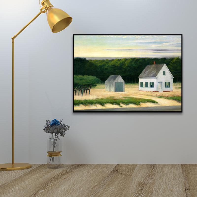 Rural Houses and Forest Painting Green-White Textured Wall Art Decor for Sitting Room Clearhalo 'Art Gallery' 'Canvas Art' 'Country Art Gallery' 'French Country' 'Rustic' Arts' 1652996