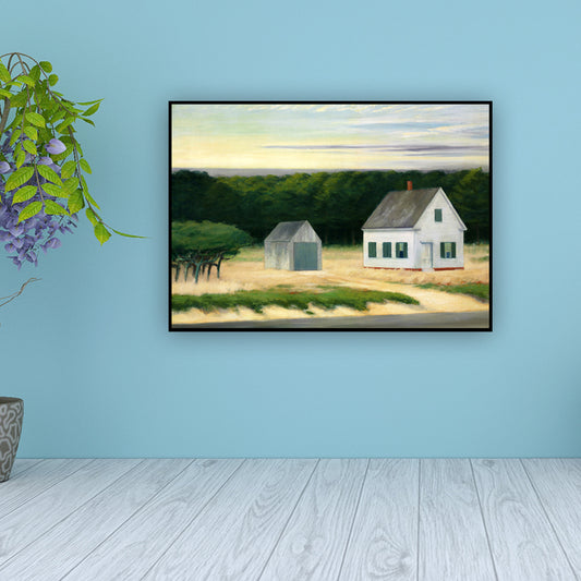 Rural Houses and Forest Painting Green-White Textured Wall Art Decor for Sitting Room Clearhalo 'Art Gallery' 'Canvas Art' 'Country Art Gallery' 'French Country' 'Rustic' Arts' 1652997