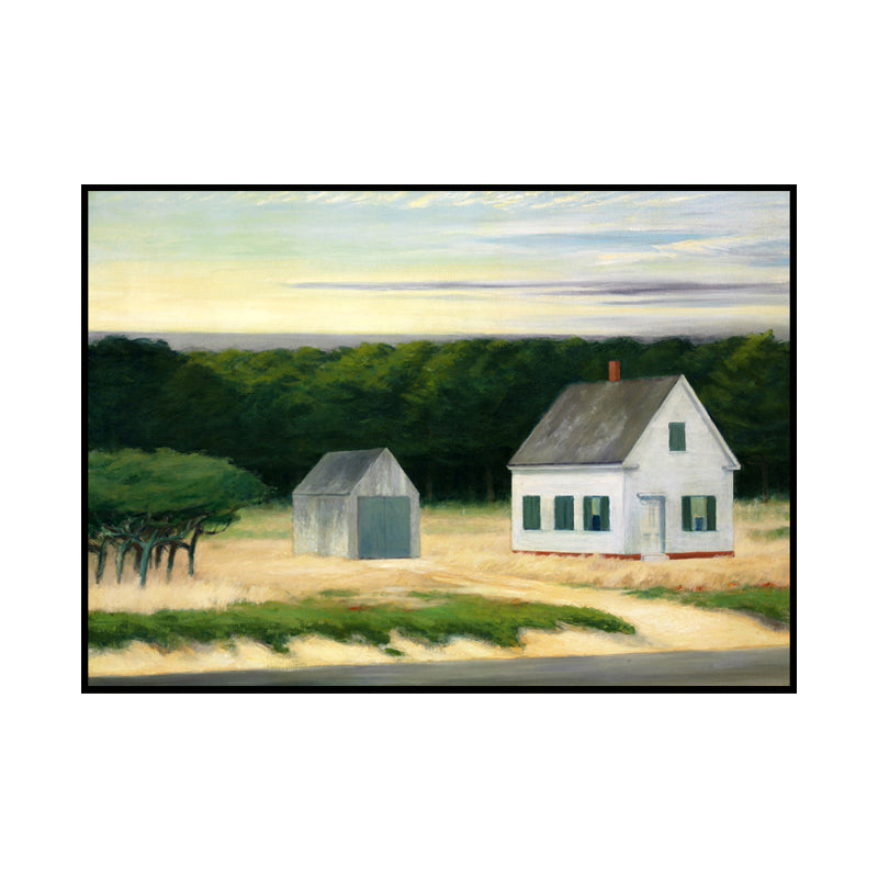 Rural Houses and Forest Painting Green-White Textured Wall Art Decor for Sitting Room Clearhalo 'Art Gallery' 'Canvas Art' 'Country Art Gallery' 'French Country' 'Rustic' Arts' 1652998