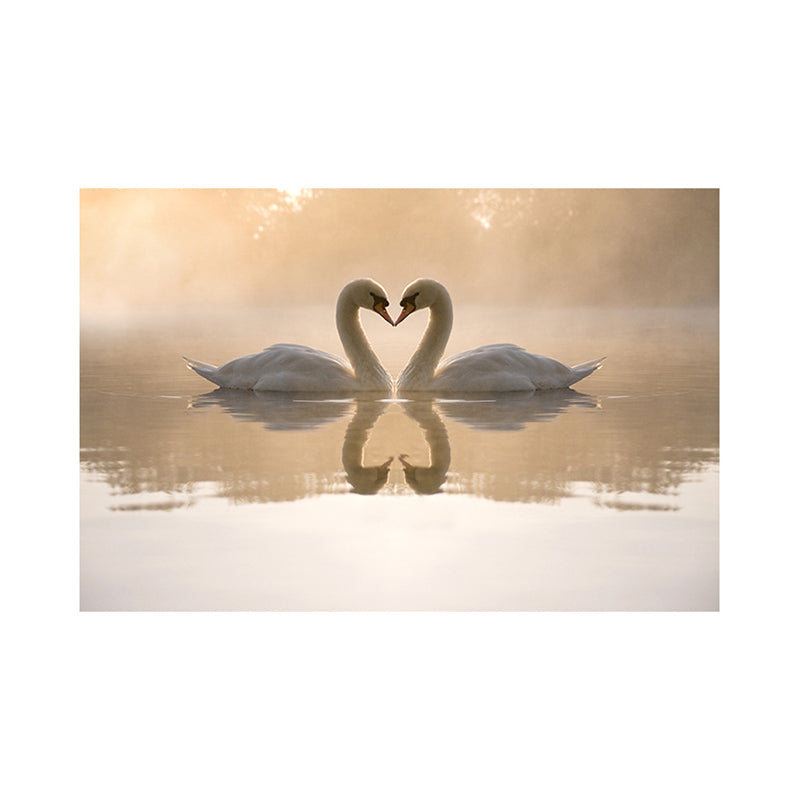 Yellow Modernist Wall Decor Swan Love in the Sunset Lake Canvas Wall Art for Bedroom Clearhalo 'Art Gallery' 'Canvas Art' 'Contemporary Art Gallery' 'Modern' Arts' 1653011