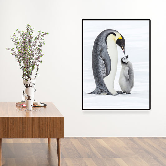 Photo-Print Penguin Family Canvas Wall Art for Living Room, Grey and White, Textured Clearhalo 'Art Gallery' 'Canvas Art' 'Contemporary Art Gallery' 'Modern' Arts' 1653034