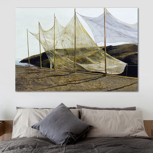 Photographic Fishing Net Canvas Art Contemporary Living Room Wall Decor in Yellow Yellow Clearhalo 'Art Gallery' 'Canvas Art' 'Contemporary Art Gallery' 'Modern' Arts' 1653048