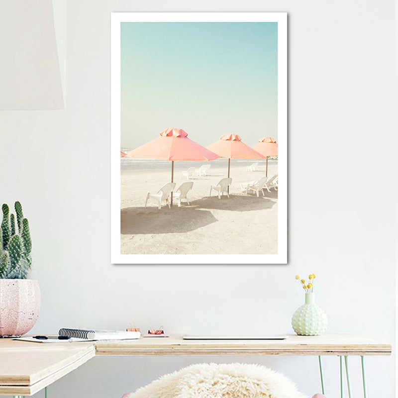 Beach Chair and Umbrella Canvas Pink-Mint Green Tropical Wall Art Decor for Bedroom Pink Clearhalo 'Art Gallery' 'Canvas Art' 'Coastal Art Gallery' 'Nautical' Arts' 1653055