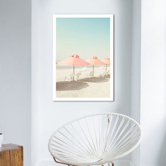Beach Chair and Umbrella Canvas Pink-Mint Green Tropical Wall Art Decor for Bedroom Clearhalo 'Art Gallery' 'Canvas Art' 'Coastal Art Gallery' 'Nautical' Arts' 1653056