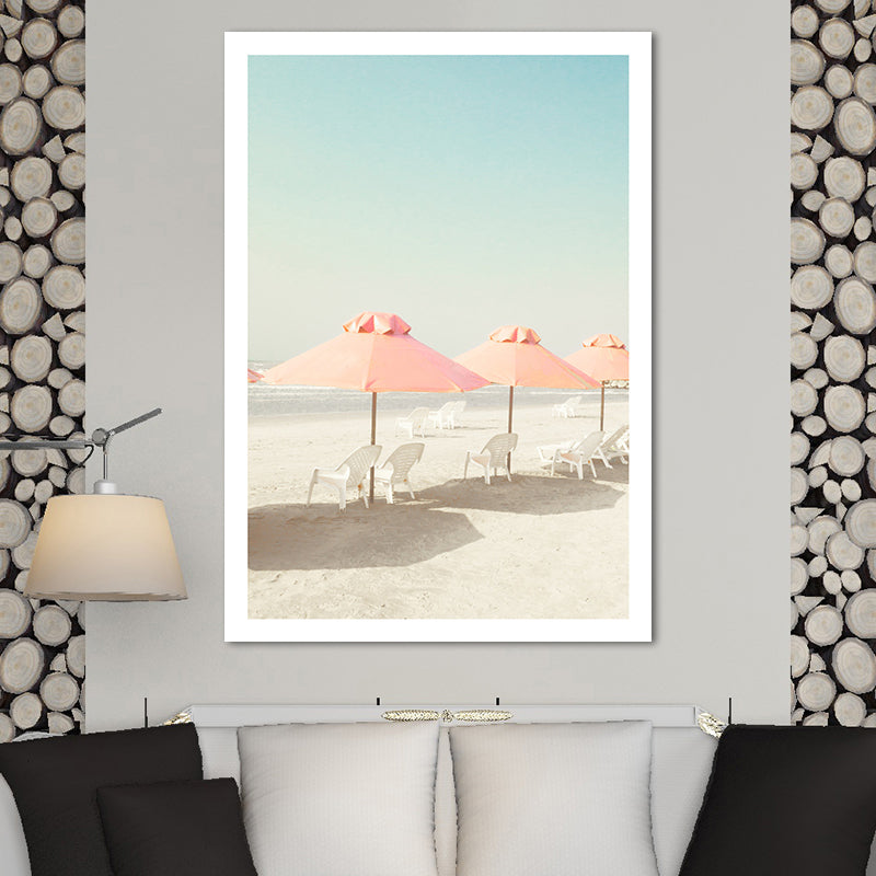 Beach Chair and Umbrella Canvas Pink-Mint Green Tropical Wall Art Decor for Bedroom Clearhalo 'Art Gallery' 'Canvas Art' 'Coastal Art Gallery' 'Nautical' Arts' 1653057