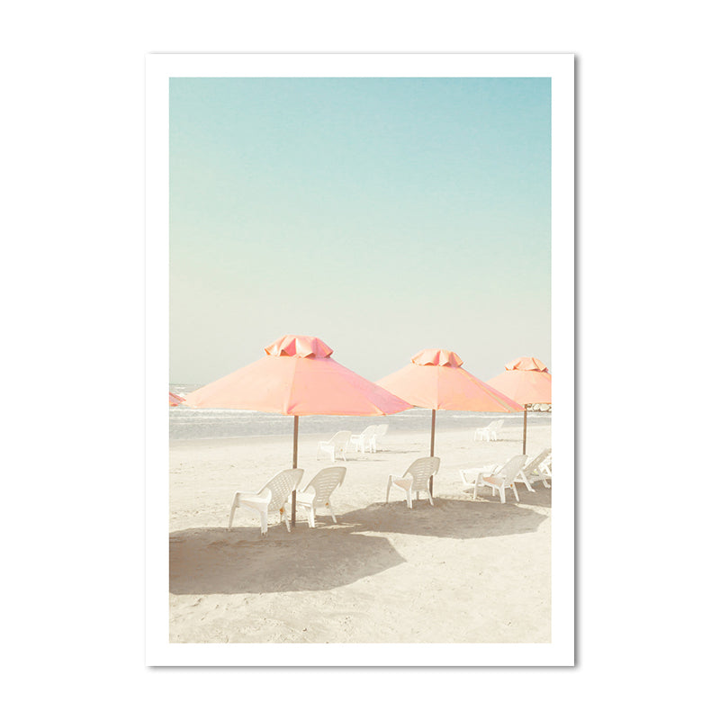 Beach Chair and Umbrella Canvas Pink-Mint Green Tropical Wall Art Decor for Bedroom Clearhalo 'Art Gallery' 'Canvas Art' 'Coastal Art Gallery' 'Nautical' Arts' 1653058