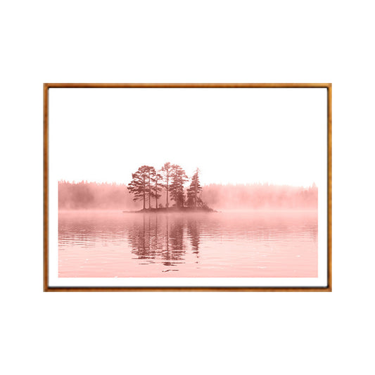 Nature Landscape Art Print Modern Romantic Trees in the Center of River Wall Decor in Pink Clearhalo 'Art Gallery' 'Canvas Art' 'Contemporary Art Gallery' 'Modern' Arts' 1653065