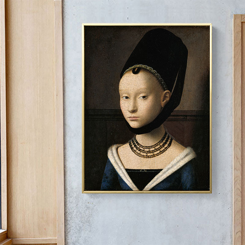 Ancient Hat Maiden Painting Black Kitchen Backsplash Wall Art Print, Multiple Sizes Black Clearhalo 'Arts' 'Canvas Art' 1653094