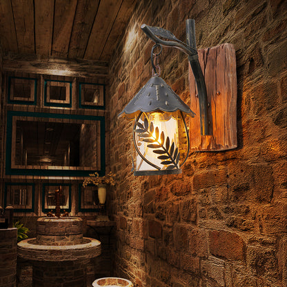 Clear Glass/Fabric Black Sconce Light Cylinder 1-Light Industrial Wall Lamp Fixture with Leaf and Wood Backplate Wood Glass Clearhalo 'Cast Iron' 'Glass' 'Industrial wall lights' 'Industrial' 'Middle century wall lights' 'Modern' 'Rustic wall lights' 'Tiffany' 'Traditional wall lights' 'Wall Lamps & Sconces' 'Wall Lights' Lighting' 165311