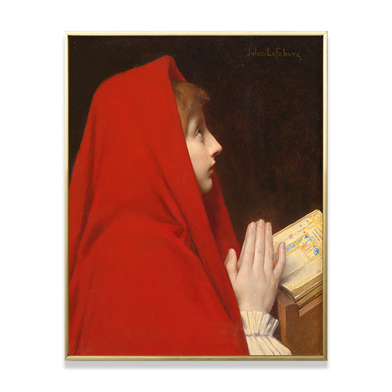 Girl in Red Robe Painting Global Inspired Textured Bedroom Wall Art Decor, Yellow Clearhalo 'Arts' 'Canvas Art' 1653112