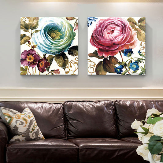 Lovely Peony Wall Art Set for Living Room Flower Painting Canvas Print in Pink-Blue Pink Clearhalo 'Art Gallery' 'Canvas Art' 'Traditional' Arts' 1653177