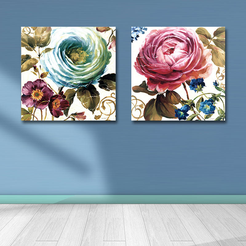 Lovely Peony Wall Art Set for Living Room Flower Painting Canvas Print in Pink-Blue Clearhalo 'Art Gallery' 'Canvas Art' 'Traditional' Arts' 1653178