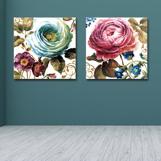Lovely Peony Wall Art Set for Living Room Flower Painting Canvas Print in Pink-Blue Clearhalo 'Art Gallery' 'Canvas Art' 'Traditional' Arts' 1653179