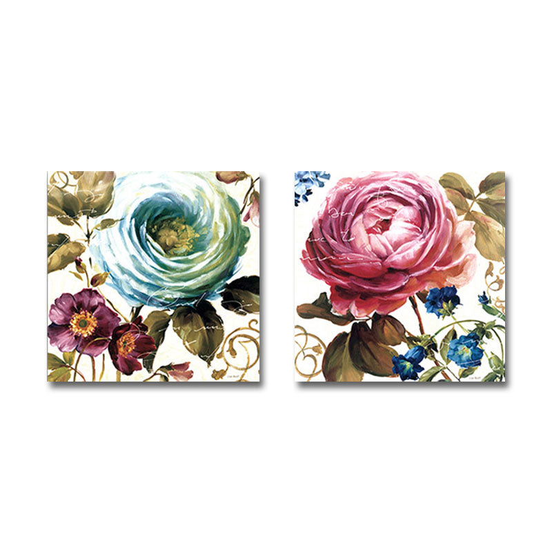 Lovely Peony Wall Art Set for Living Room Flower Painting Canvas Print in Pink-Blue Clearhalo 'Art Gallery' 'Canvas Art' 'Traditional' Arts' 1653180