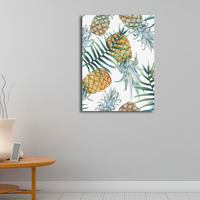 Yellow Pineapples Print Wall Decor Textured Tropical Dining Room Canvas Wall Art Yellow Clearhalo 'Art Gallery' 'Canvas Art' 'Coastal Art Gallery' 'Tropical' Arts' 1653183