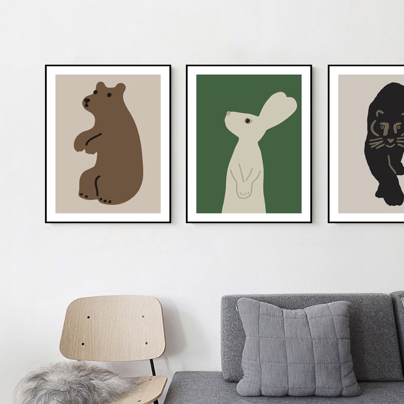 Wild Animal Wall Art Decor Cartoon Canvas Painting in Soft Color for Living Room Brown Clearhalo 'Art Gallery' 'Canvas Art' 'Kids' Arts' 1653237