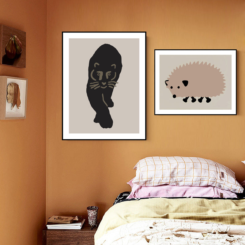 Wild Animal Wall Art Decor Cartoon Canvas Painting in Soft Color for Living Room Black Clearhalo 'Art Gallery' 'Canvas Art' 'Kids' Arts' 1653251