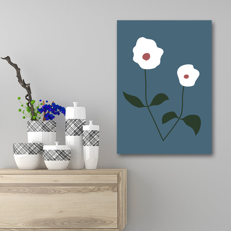 Illustration Botany Wall Art Print Cartoon Canvas Painting in Dark Color for Bedroom Blue Clearhalo 'Art Gallery' 'Canvas Art' 'Kids' Arts' 1653274
